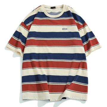 Wiaofellas Main Striped Couples T-shirts For Men And Women In The Summer Of  New Loose Contrast Color Short Sleeve Best Seller